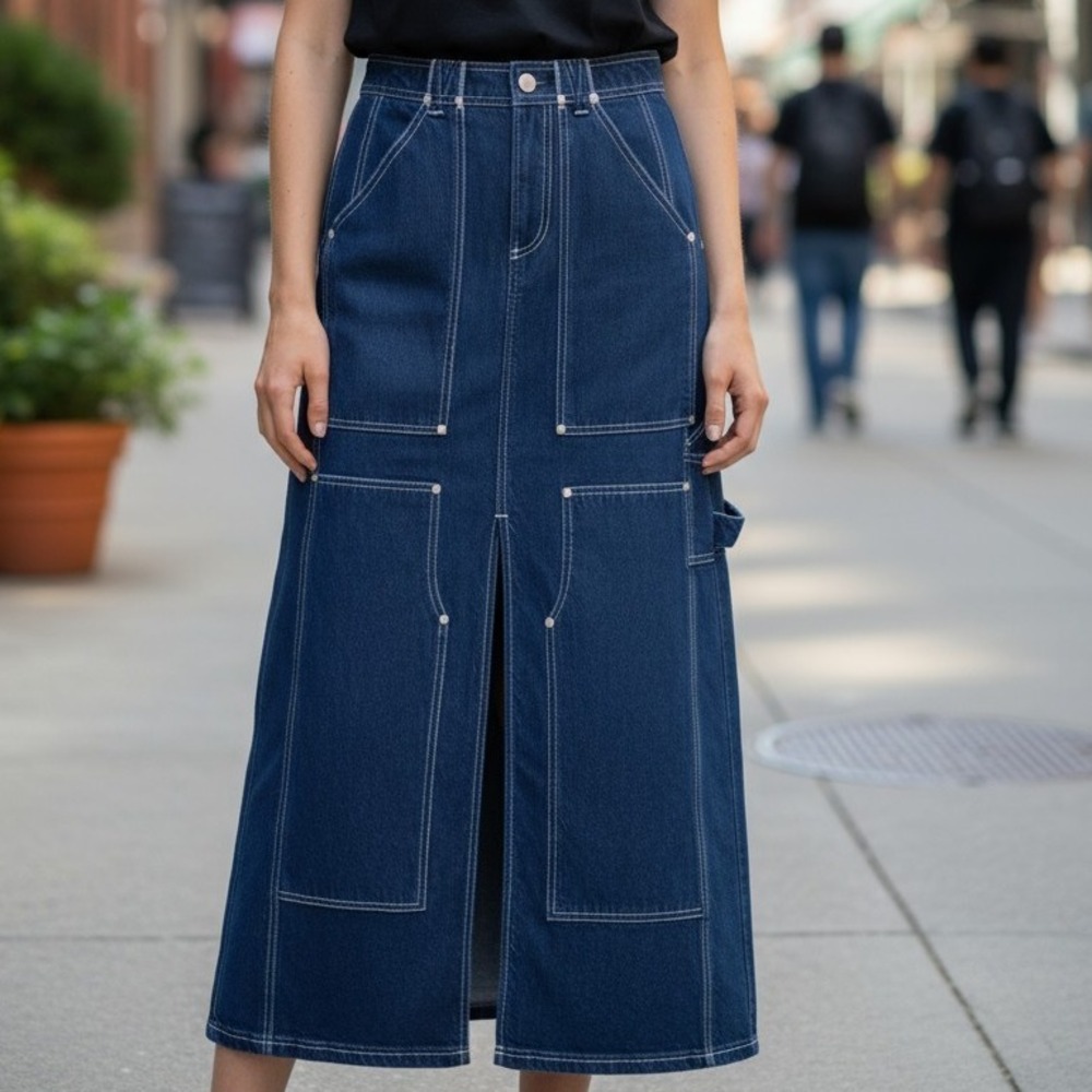 Anthropologie Pilcro‎ Carpenter Maxi Denim Skirt Grunge Streetwear Size 0 NWT